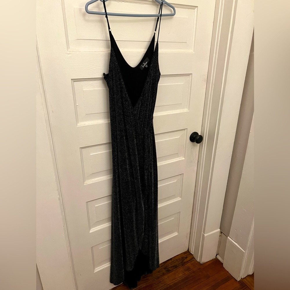 Lulus Black Glitter Wrap Gown